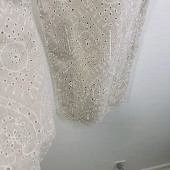 Sundance Menara Culottes Cropped Pant Size PS Linen Blend Embroidered Eyelets - Picture 9 of 10